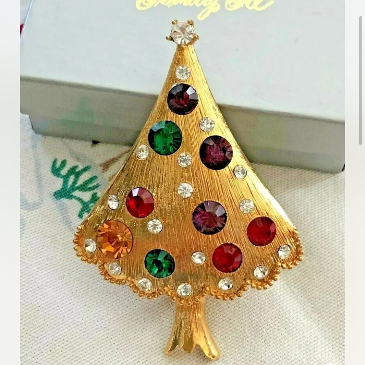 Eisenberg Ice Glamorous Rhinestone Large Christmas Tree Pin Brooch In Box
